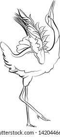 Line drawing. Red-crowned crane. Vector