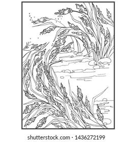 Line drawing of reed in the wind. Isolated Vector Image