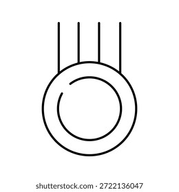 Dibujo de líneas que representa una medalla o premio abstracto, con un disco redondo con un Pequeño círculo interior y tres líneas de Vertical que se extienden hacia arriba, simbolizando la victoria, el logro y el éxito