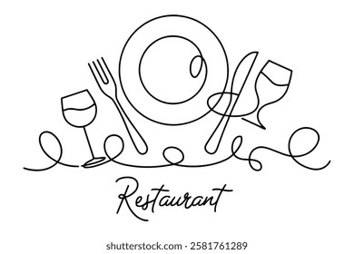 Line Drawing of a Restaurant Table Setting 