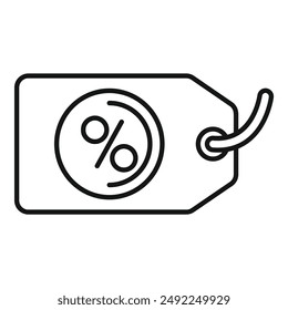 Line drawing of a retail price tag showing a percentage symbol for promotional offers and sales events