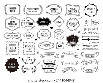 Line drawing retro frames and decoration material collection.