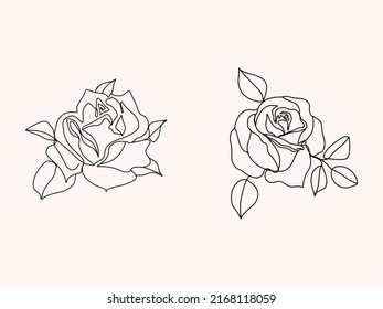 Elemento de floración Roses de dibujo de línea. Flor de contorno