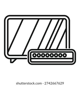 Line drawing of a router providing a wireless signal connecting a tv to the internet network
