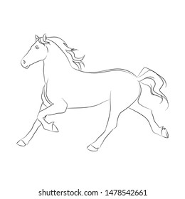 Line drawing. Running horse. Vector illustration.