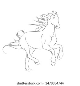 Line drawing. Running horse. Vector illustration.
