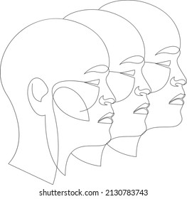 Line drawing of sad faces. Concept of confused feelings worried about bad mental health. Problems, failure, collective stress and grief concept. Lineart Vector illustration