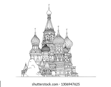 line, drawing of Saint Basil's Cathedral vector illustration