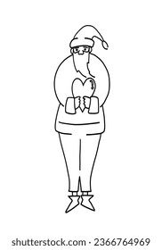 Line drawing of Santa Claus with heart