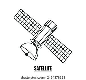 line drawing of a Satellite Vector. Single line draw design vector graphic