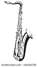 Line drawing of a saxophone, isolated on background