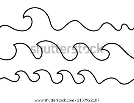 Line drawing seamless wave. Single draw sea wave icon, line art seascape, continuous monoline drawing flow, one outline lineart ocean motion, linear vector illustration