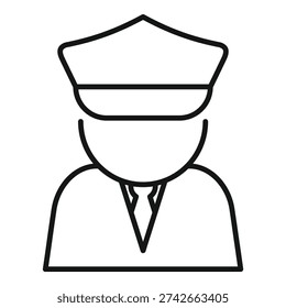Line drawing of a security guard wearing a suit and tie standing under a hat