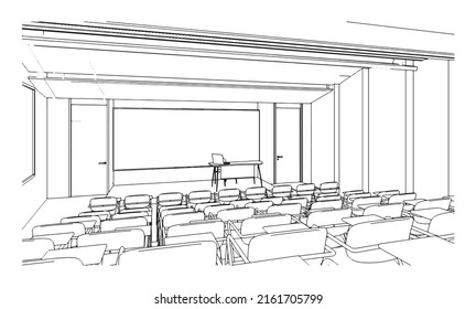 Linienzeichnung des Seminarraums, Modernes Design, 3D-Rendering