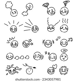 Line drawing set combining various comic notes with face icons