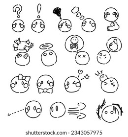 Line drawing set with face icon and comic strip with eyes only