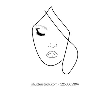 line, drawing of set faces and hairstyle, fashion concept, woman beauty minimalist, vector 