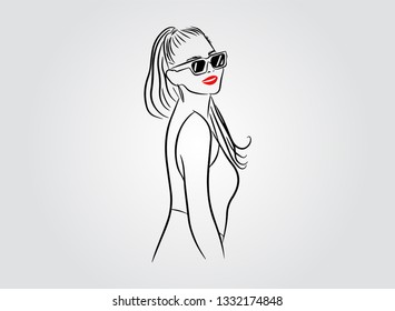 line, drawing of set faces and hairstyle, fashion concept, woman beauty minimalist, in the summer.
vector illustration for slogan design