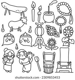Line drawing set with an image of a tray