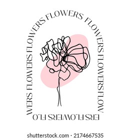 Juego de líneas de dibujo de plantas Sketch negro de flores con marco y mancha aislados en fondo blanco. Flores Ilustración De Una Línea. Conjunto de impresiones minimalistas. Moderno Arte De Una Línea, Contexto Estético.