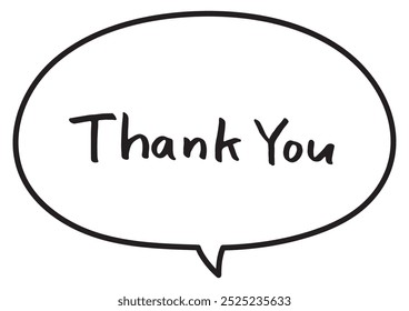 Line drawing set of simple handwritten speech bubbles and messages Thank you.