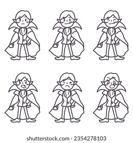 Line drawing set of simply deformed Dracula with various expressions