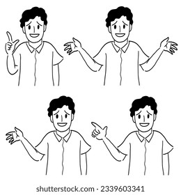 Line drawing set of youngman talking with gestures