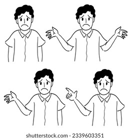 Line drawing set of youngman talking with gestures