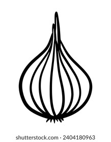 Line Drawing Shallot Red Onion for Spice, Flavor, Vegetable and Food Ingredient Animated Cartoon Icon Clipart Isolated on White Background