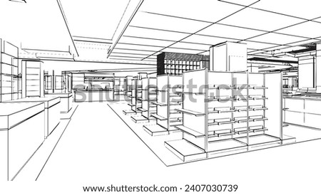 line drawing of a shop selling product for a department store,3d rendering