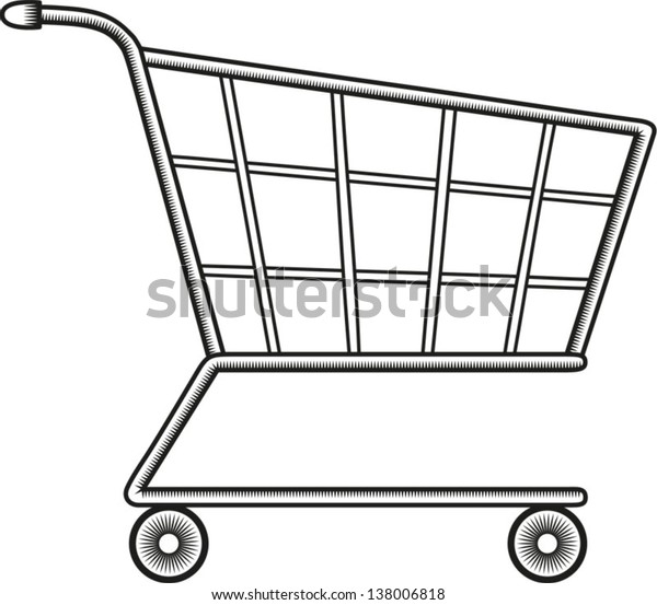 Line Drawing Shopping Cart Vector Illustration Stock Vector (Royalty