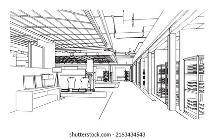 dibujo de línea de centro comercial,Diseño moderno,Representación 3d