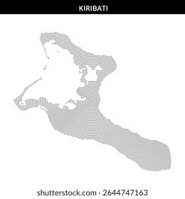 Desenho em linha que apresenta as características geográficas de Kiribati.