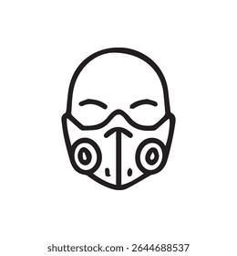 A line drawing showing a minimalistic futuristic face mask design used for virus protection and protection gear