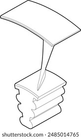 Line drawing showing a turbine reaction blade, shroud, and fir tree", reaction, Isometric View of Steam Turbine Reaction Blade