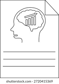 Un dibujo de línea muestra una cabeza con un cerebro que contiene un gráfico de barras con una flecha hacia arriba