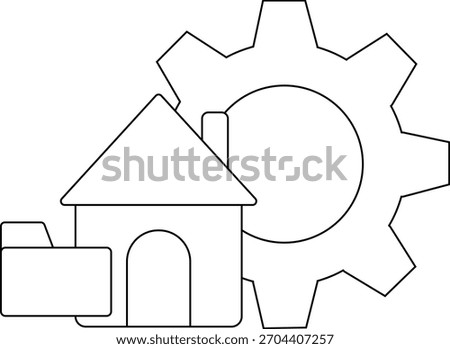 A line drawing shows a house folder and gear suggesting configurations or settings