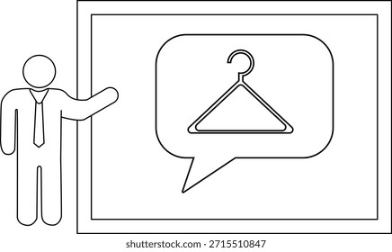 Strichzeichnung zeigt Moderatorengesten zum Hängesymbol auf Whiteboard