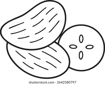 A line drawing shows two potato chips and a potato slice, perfect for food-related designs and illustrations.