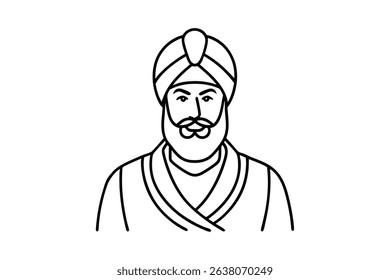 Line drawing of a sikh man wearing a turban