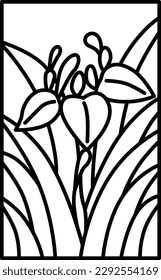 Line drawing simple Hanafuda iris Moriwaka Satsuki May iris scum