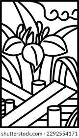 Line drawing simple Hanafuda iris Yatsuhashi Moriwaka Satsuki May iris and Yatsuhashi
