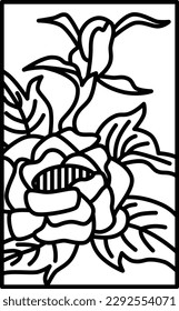 Dibujo en línea simple Hanafuda Minazuki Peony June Peony scum