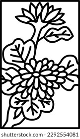 Dibujo en línea simple Hanafuda Nagatsuki Chrysanthemum Septiembre 