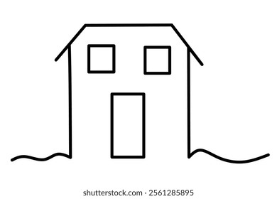 line drawing of simple house isolated on white background. Simple House sketch vector illustration.