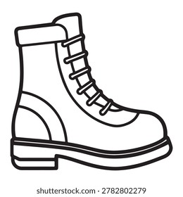 Line drawing of a single boot with laces and a thick sole a simple illustration of a footwear item