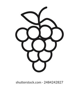 Line drawing of a single grape bunch with a leaf. Vector illustration