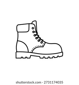 Desenho de linha de uma única bota de trabalho de topo alto com cadarços e sola