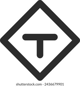 Line drawing single illustration of mini sign with T-shaped road intersection