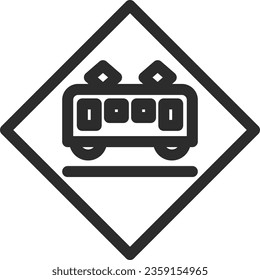Line drawing single illustration of simple sign with railroad crossing